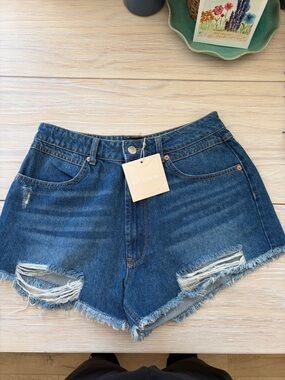 Kittenish Blue Distressed High-Rise Denim Shorts nwt size 29